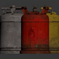 Vintage Colored Gas Cylinders Silver Yellow Red Fuel Storage Equipment