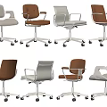 Modern Office Chairs in White and Brown with Swivel Wheels and Ergonomic Design