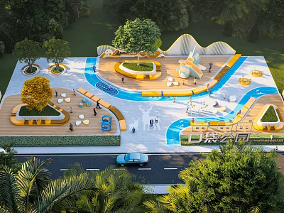 Scenic Park Landscape with Children's Playground Water Features Trees and Seating Areas 3d model
