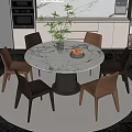 Round Marble Dining Table Set With Mixed Color Leather Chairs And Modern Kitchen Decor 3d model