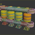 Industrial Metallic Pipe Framework With Yellow Cylindrical Components And Metal Supports