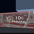 Pink Romantic Window Display with Eiffel Tower Ferris Wheel City Skyline Proposal and I Do 3d model