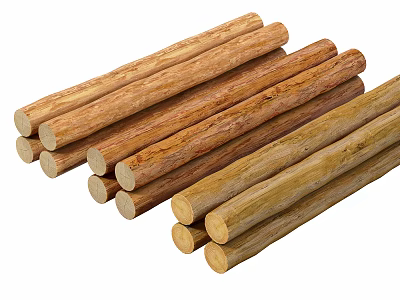 Natural Wooden Pillars Stacked in Various Wood Tones for Interior Design 3d model