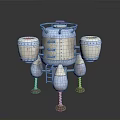 Vintage Metallic Spacecraft With Cylindrical Body Ladder Dual Circular Modules And Support Legs
