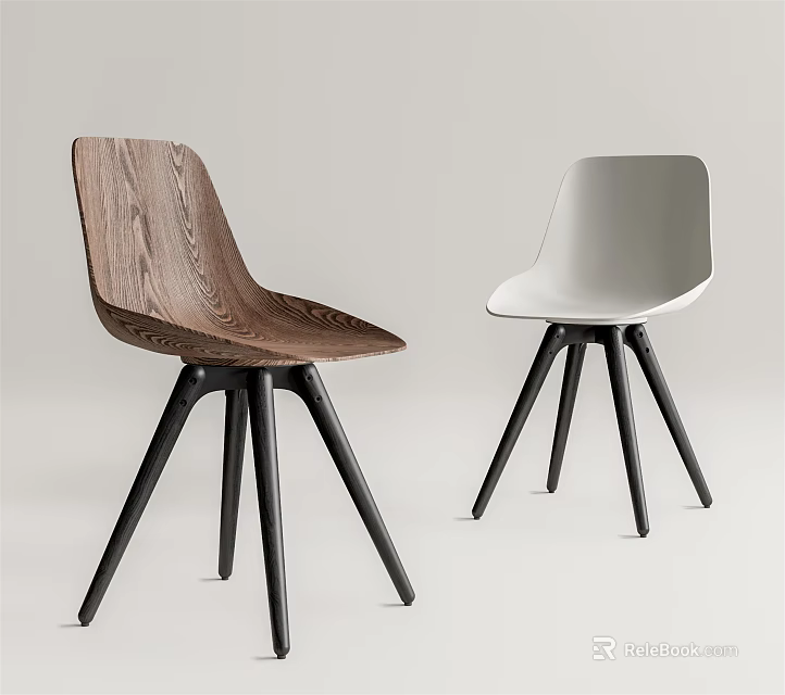 Modern Design Accent Chairs Featuring Wooden And White Frames With Black Legs 3d model 