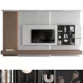 Modern TV Wall Design With Wooden Panel Gray Finish And Storage Cabinets