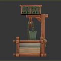 Traditional Wooden Well Model With Green Tiled Roof And Hanging Bucket