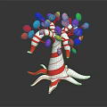 Whimsical Decorative Candy Cane Tree With Colorful Balloons On Black Background