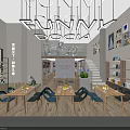 Shopping Mall Store Interior with Photography Equipment Model Display and Green Chairs