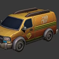 Yellow Delivery Van With Roof Rack Orange Green Stripes And Warning Graphics
