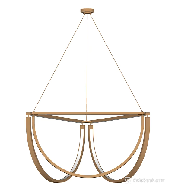 Modern Brass Chandelier With Circular Frame And Curved Metal Elements For Interior Design 3d model 