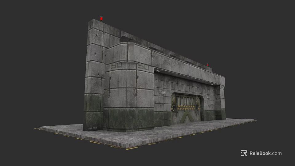 Concrete Gate in Solid Industrial Structure with Textured Walls and Metal Details 3d model 