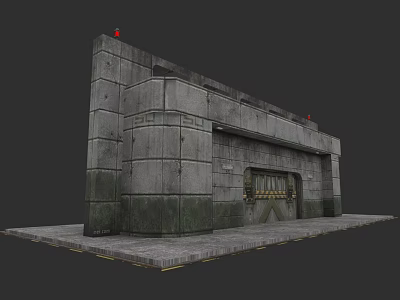 Concrete Gate in Solid Industrial Structure with Textured Walls and Metal Details 3d model