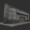 Concrete Gate in Solid Industrial Structure with Textured Walls and Metal Details
