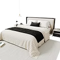 Modern Double Bed With Headboard Pillows Blanket Nightstands Table Lamps And Rug