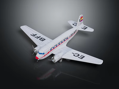 Vintage White Propeller Airplane Model With Colorful Markings And BF EC Wing Logos 3d model