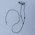 Stylish In Ear Earphones With Metallic Silver Body Blue Stripes And Black Cables Design
