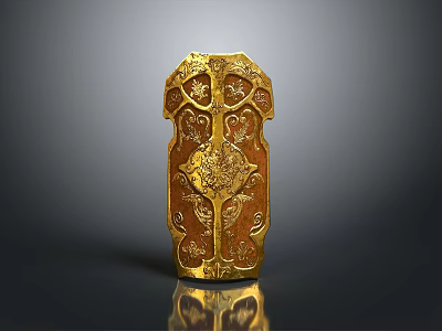 Ancient Golden Decorative Weapon With Intricate Carved Patterns And Traditional Design 3d model