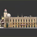 Detailed Architectural Model of Yellow Building Featuring Dome Tower and Arched Windows