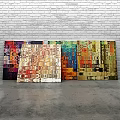 Colorful Abstract Modern Oil Paintings With Rich Texture On Gray Brick Wall And Floor