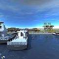 Heavy Duty Swing Door On Cargo Ship Dock With Crane And Calm Water