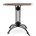 Vintage Industrial Table With Marble Tabletop And Black Metal Frame On Wheels