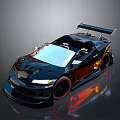 Modern Sleek Black Sports Car With Rear Spoiler Red Rims And Shiny Aerodynamic Design