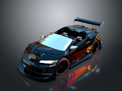 Modern Sleek Black Sports Car With Rear Spoiler Red Rims And Shiny Aerodynamic Design 3d model
