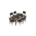 Modern Wooden Dining Table Set With Six Upholstered Chairs And Classic Design Elements 3d model