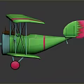 Green Biplane Toy With Pink Edges Blue Body And Propeller For Space Theme