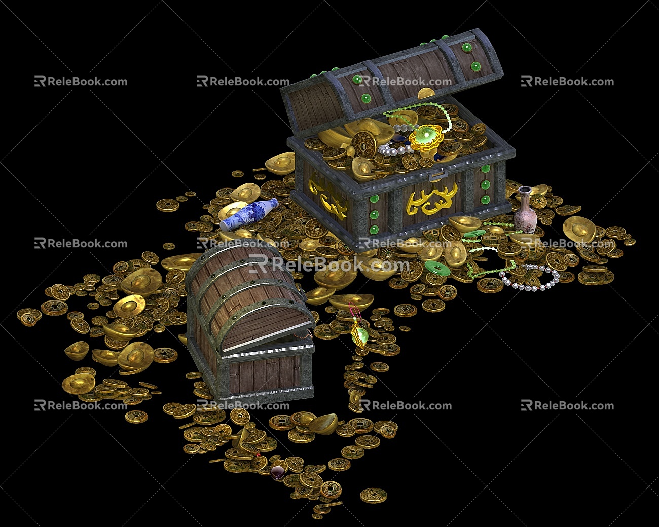 Chinese gold and silver jewelry treasure chest gold and silver jewelry 3d model