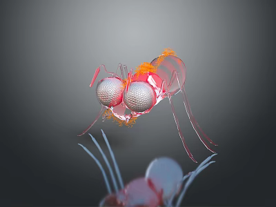 3D Rendered Sci Fi Fantasy Game Movie Character With Large Eyes Red Orange Details 3d model