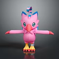 Pink Winged Fantasy Creature Character With Blue Ears Striped Crest And Outstretched Arms