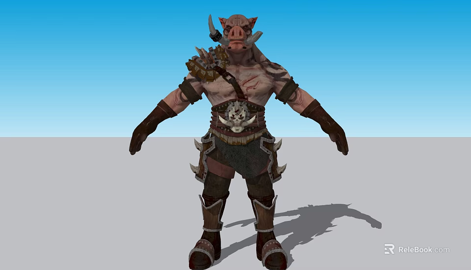 Game Movie Character Boar Head Warrior In Savage Armor With Bone Decorations 3d model 