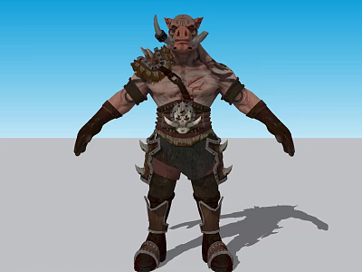 Game Movie Character Boar Head Warrior In Savage Armor With Bone Decorations 3d model