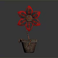 Red and Green Leafy Plant with Flower Shaped Leaves in Rustic Rusty Clay Pot