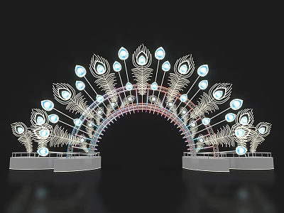 Elegant Peacock Themed Decorative Lighting Archway With Illuminated Feather Design 3d model