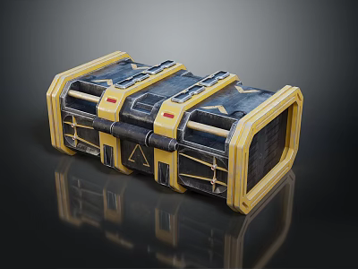 Industrial Metal Storage Container With Yellow Blue Stripe Details And Warning Symbols 3d model