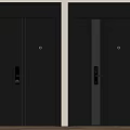Black Interior Hinged Doors With Sleek Panels Metal Handles And Door Locks