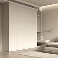 Modern White Built-in Wardrobe Interior In Bedroom With Wooden Floor And Bedside Plant
