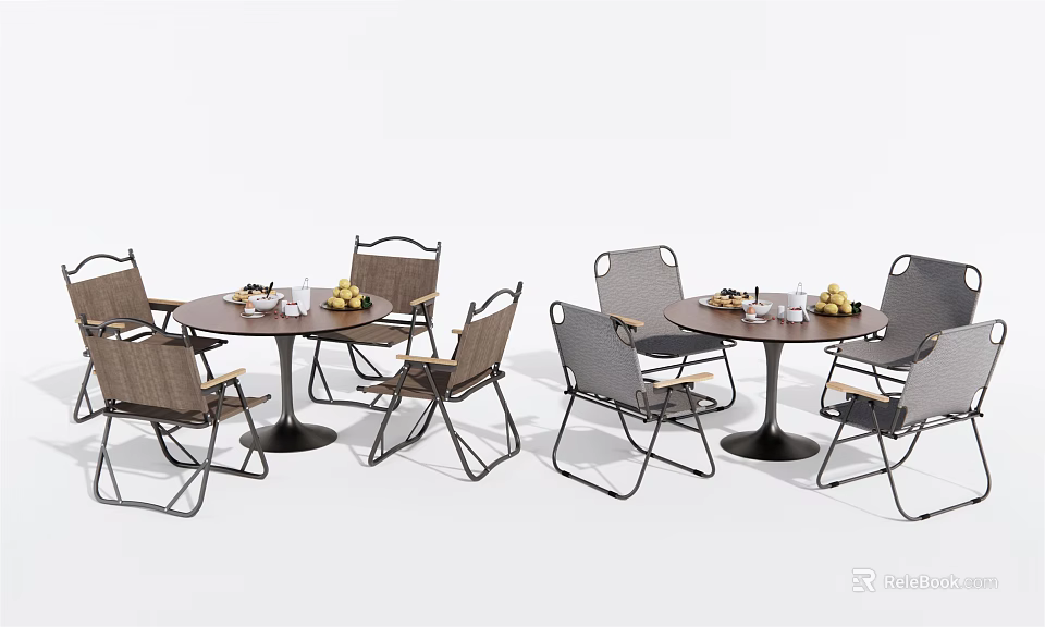 Modern Outdoor Table And Chair Set With Metal Frames And Tabletop Decor Items 3d model