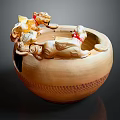 Traditional Handcrafted Ceramic Vessel With Lion Shaped Ornaments Terracotta Color And Intricate Carved Patterns