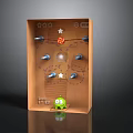 Brown Cardboard Box Game Scene With Green Monster Stars Arrows And Light Bulb