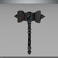 Ornate Metallic Hammer With Blue Gemstone Center And Decorative Wrapped Handle