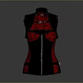 Black And Red Leather Vest With Decorative Pattern And Front Zipper Design