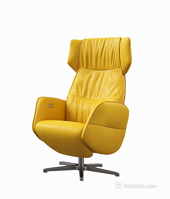 Modern Yellow Leather Office Chair Featuring High Back Ergonomic Armrests And Metal Base 3d model 