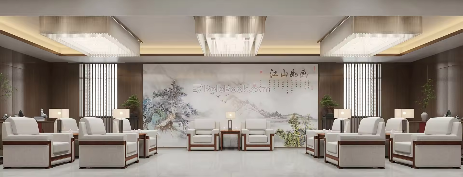 New Chinese Reception Room Office Unit Reception Room 3d model