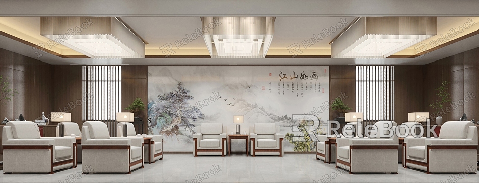 New Chinese Reception Room Office Unit Reception Room model