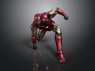 Iron Man 3D Model in Red Gold Armor with Dynamic Running Action Stance 3d model