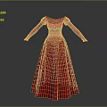 Elegant Red Long Dress With Long Sleeves Round Neckline And Waist Embellishments